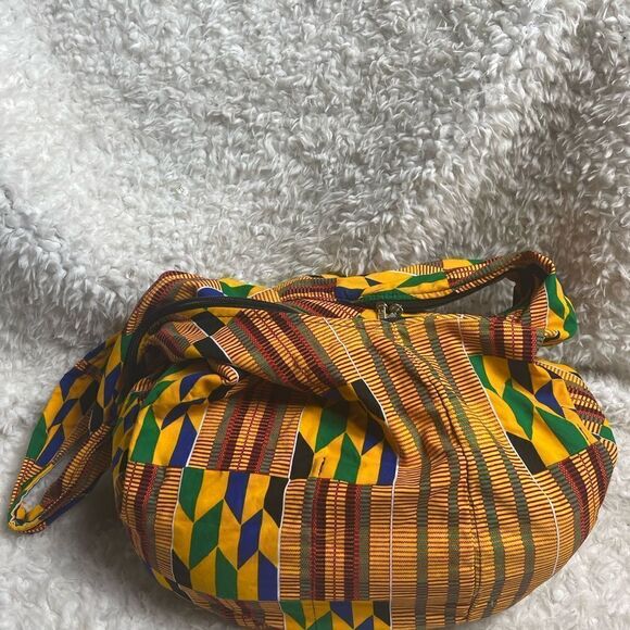 Colorful Kente extra large fabric bucket style shoulder crossbody bag - Picture 8 of 16
